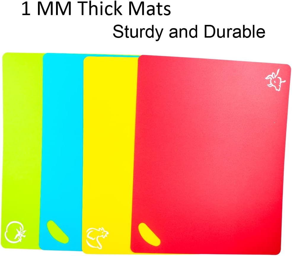 Skiennix Flexible Cutting Boards Set - Easy-Grip Colorful Mats for Cooking | 4-Piece Plastic Sheet Set