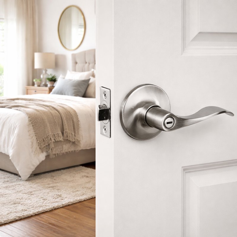 Satin Nickel Privacy Bed and Bath Door Lever Set - 2-Pack, Variation: Satin Nickel