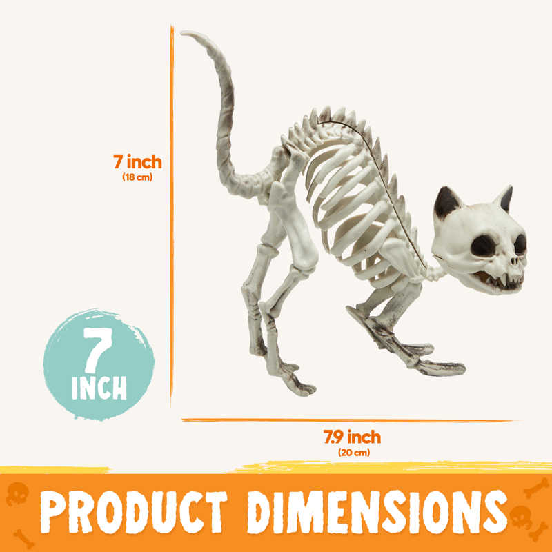 4 Pack Halloween Cat Skeleton Decorations - Posable Plastic Indoor Outdoor Props