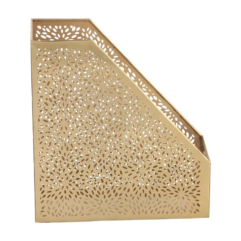 Gold Metal Floral Magazine Holder - 12-Inch Single Slot