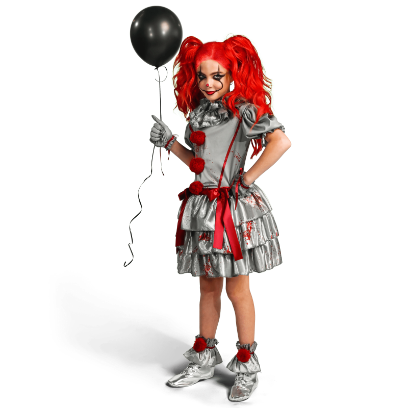 Girls XL Evil Clown Costume, Halloween Scary Jester Dress for Girls 12-14 yrs