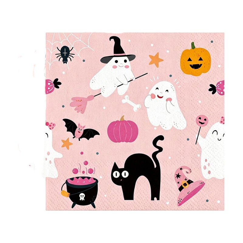 Pink Halloween Paper Napkins 20 Pack - Disposable Ghost Party Tableware