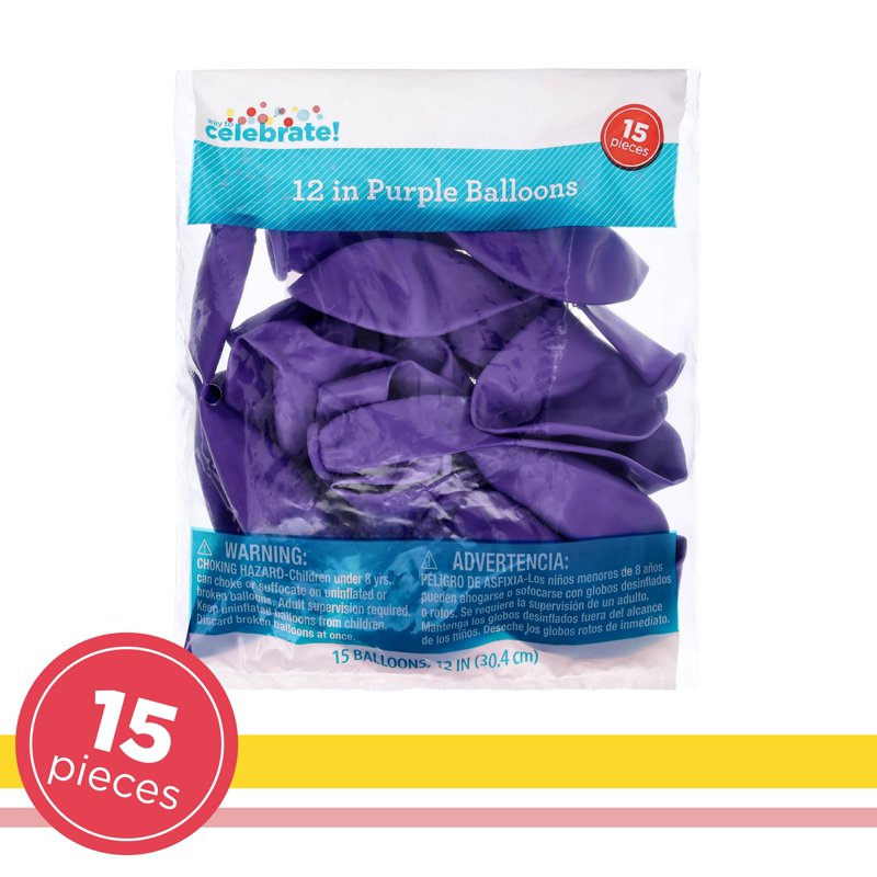 12-Inch Purple Latex Balloons - 15 Pieces for Party Decorations