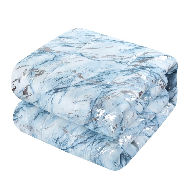 Full/Queen Metallic Marble Comforter Bedding Set - Silver & Gray Variation