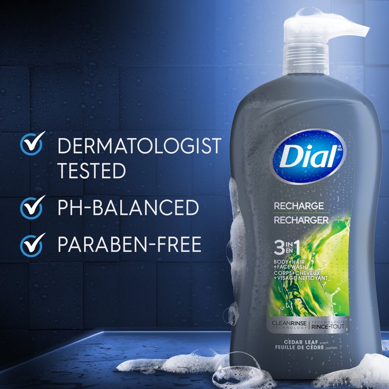 Dial Recharge 3-in-1 Men's Body Wash - Cedar Leaf Scent, 32 fl oz
