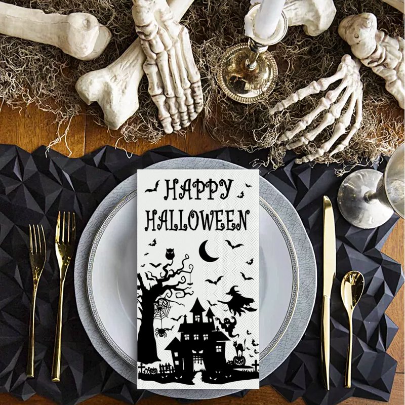 Dead Tree Castle Halloween Paper Napkins - 100PCS, Type G, Vivid Design
