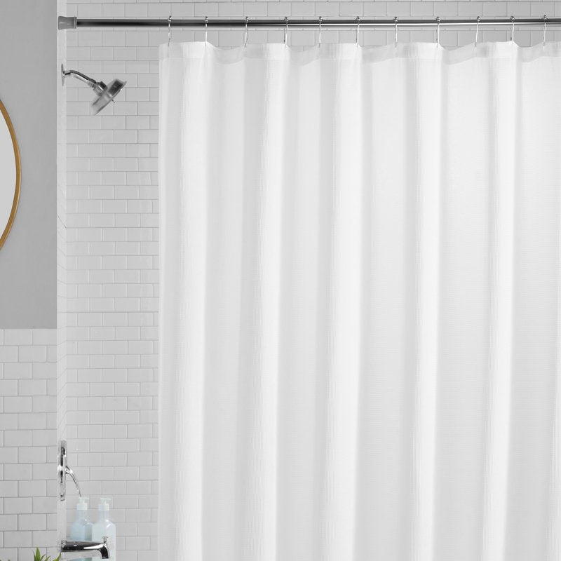 Mainstays Waffle-Weave Fabric Shower Curtain - Cotton Blend with Recycled Polyester, 72x72 inches, White