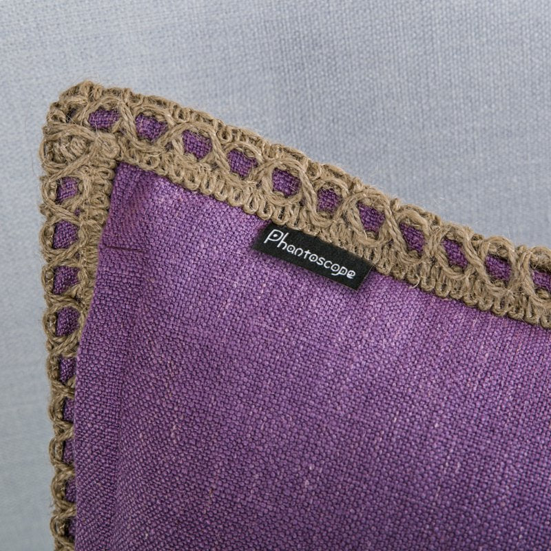 Purple Farmhouse Burlap Linen Throw Pillow 12x20 with Tailored Edges - BINLIS