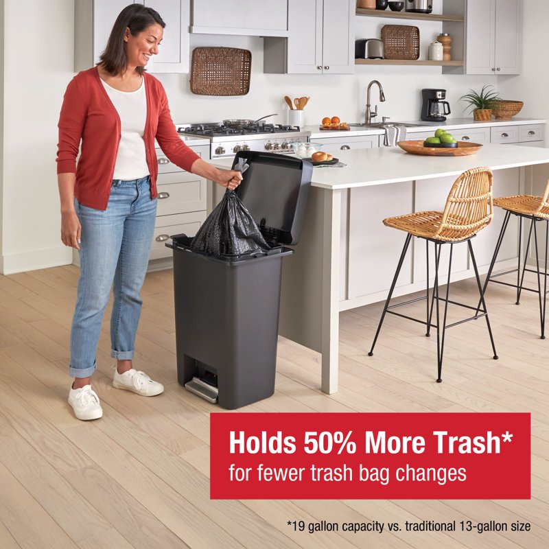 19 Gallon Dual Compartment Step Trash Can - Charcoal Plastic Rim