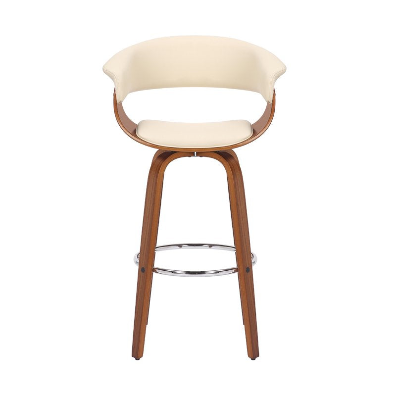 30" Bar Height Swivel Brown Faux Leather & Walnut Wood Stool