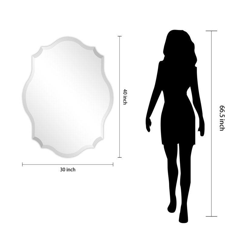 30x40 Inch Frameless Beveled Oblong Wall Mirror - Modern Scalloped Design
