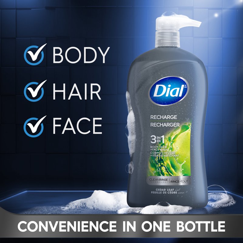Dial Recharge 3-in-1 Men's Body Wash - Cedar Leaf Scent, 32 fl oz