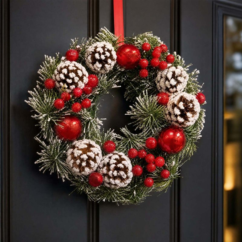 Artificial Christmas Wreath Front Door Holiday Farmhouse Decor - 004 Christmas