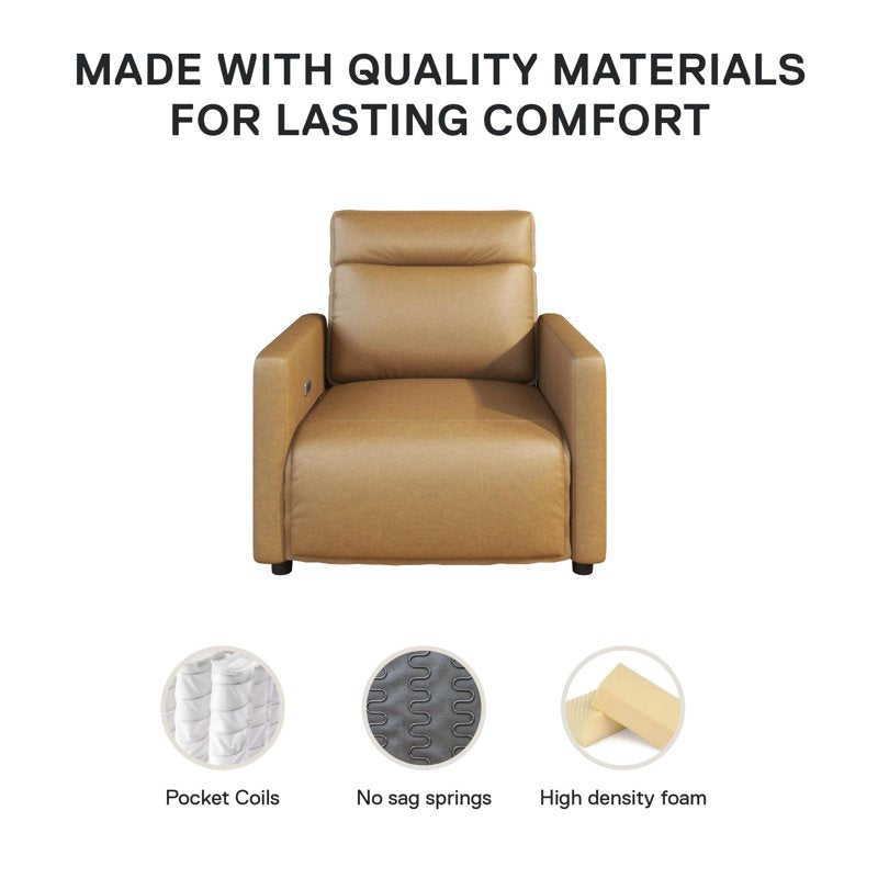 Power Recliner - Camel Faux Leather with USB Port