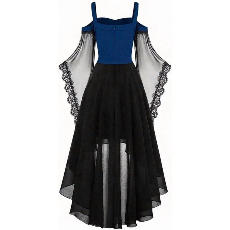 Blue Gothic Witch Dress with Butterfly Sleeves for Adults Halloween Costume - Large