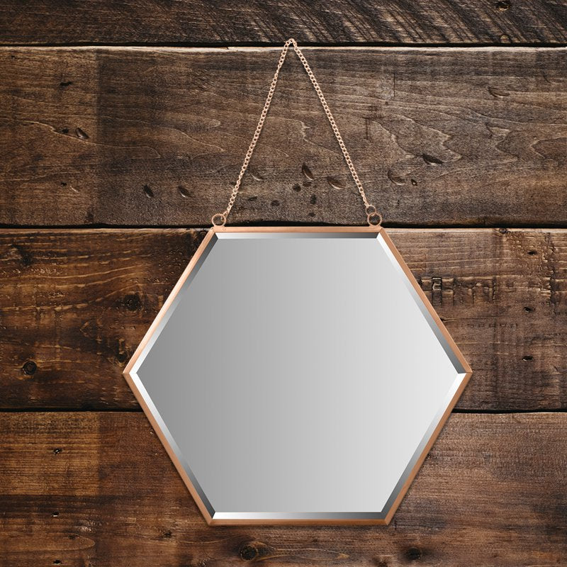 12-Inch Rose Gold Hexagon Wall Mirror with Detachable Chain - Modern Decor