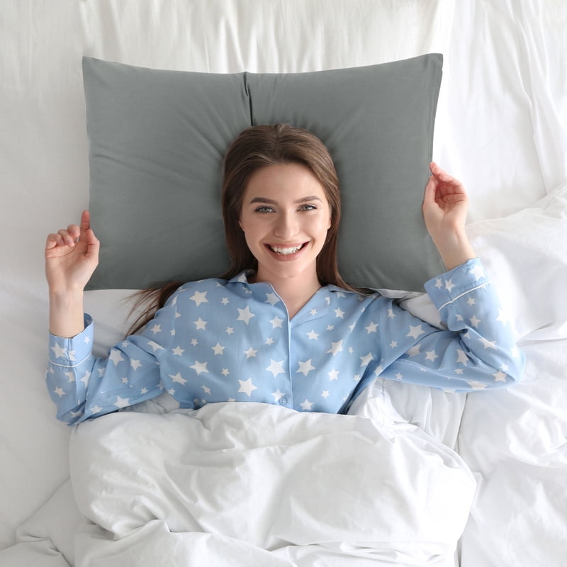 Microfiber Pillowcases 2-Piece Set - Travel Size Grey, Zipper Closure