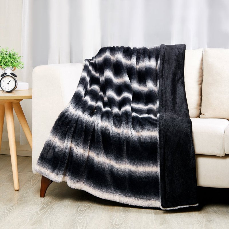Black and White Velvet Plush Fleece Throw Blanket 50x60 Inches - Cozy Home Decor