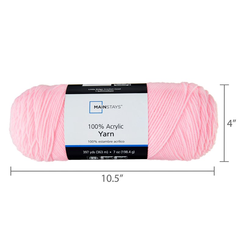 Mainstays Medium Acrylic Yarn - 7oz Swim Pink, Versatile Craft Yarn