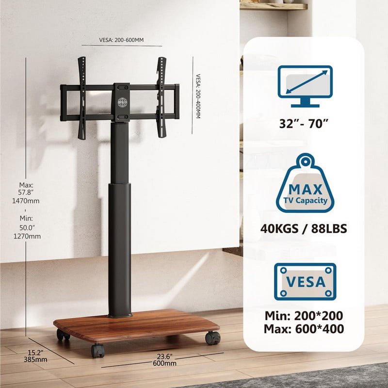 Mobile TV Stand for 32-65 Inch TVs with 360° Wheels - Walnut