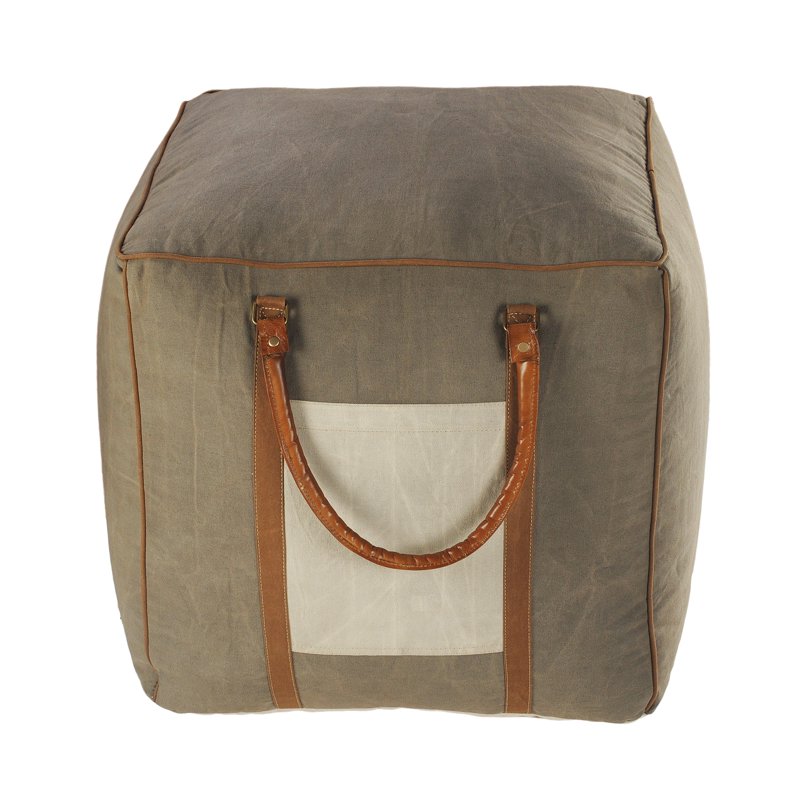 Lr Home Medium Taupe Bordered Indoor Square Pouf - 20x20x20 Inch