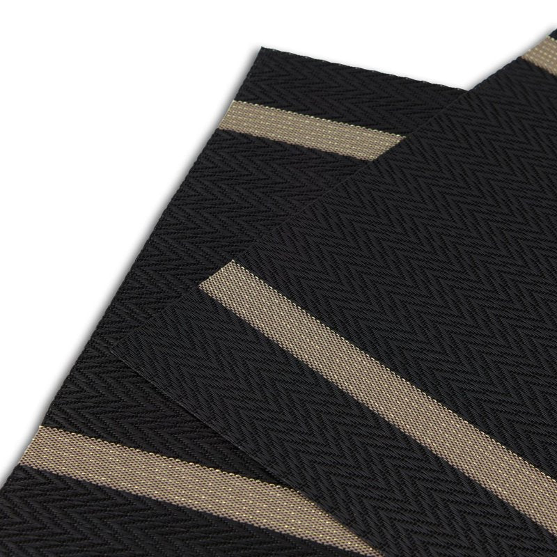 Elegant Set of 6 Non-Slip Placemats - 12x18 in Chevron with Gold Stripe