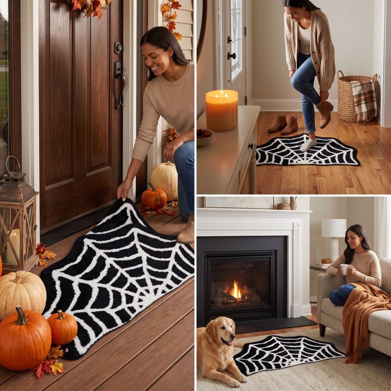 Halloween Spider Web Bathroom Rug - 15.75x23.62 Inch Non-Slip Plush Floor Mat with Variation H