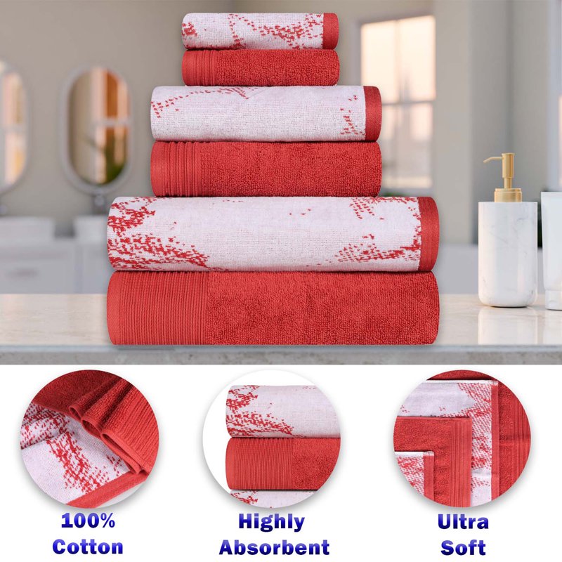 Terra Cotta Red Cotton Jacquard Border Bath Towel Set of 4 - Superior