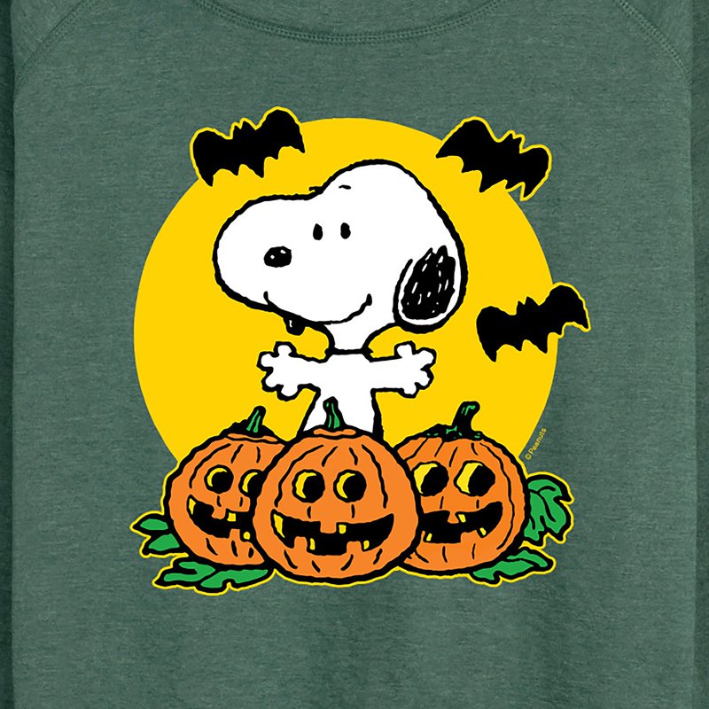 Heather Juniper Peanuts Snoopy Pumpkin Patch Women's Lightweight French Terry Long Sleeve Shirt - 4X