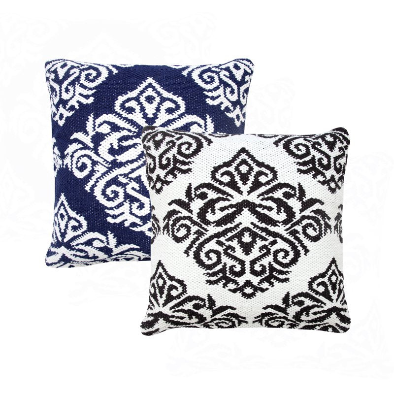 Ox Bay Damask Blue and White Throw Pillow - 20" Square, Geometric Accent Cushion - Variation of Blue
