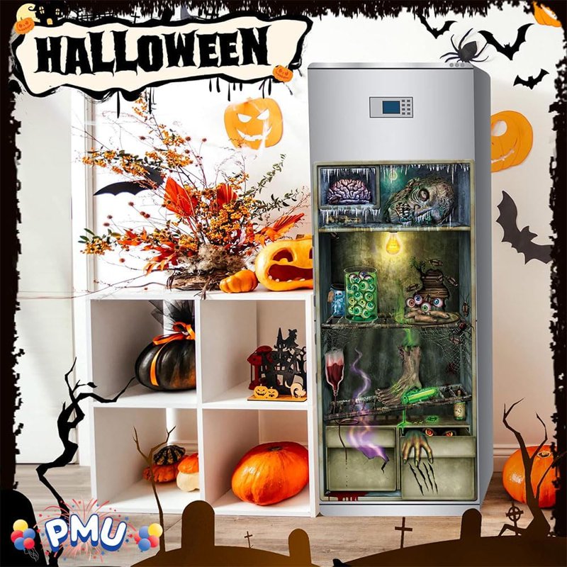 Halloween Refrigerator Door Cover - Spooky Witch Design, 30x60 Inches, Pkg of 1
