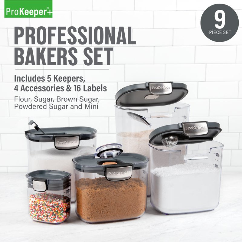 9-Piece Airtight Baker's Storage Container Set for Pantry Organization