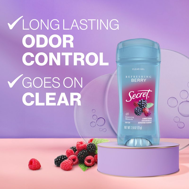 Clear Gel Antiperspirant and Deodorant for Women, Berry Scent, 3 x 2.6oz