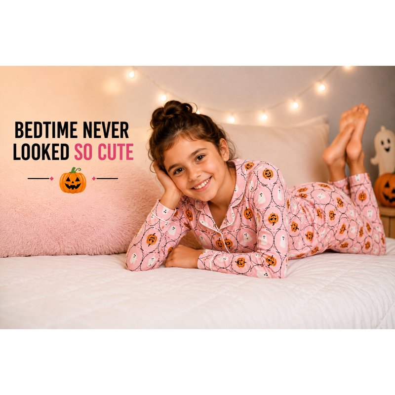 Pink Pumpkin Girls Pajamas Set - 2T 3T Halloween Long Sleeve Sleepwear