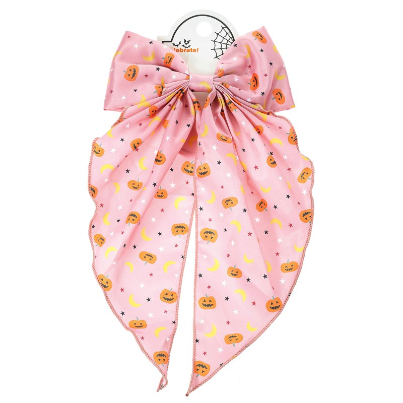 Pink Jack-O-Lantern Print Halloween Hair Bow - Festive Hair Accessory