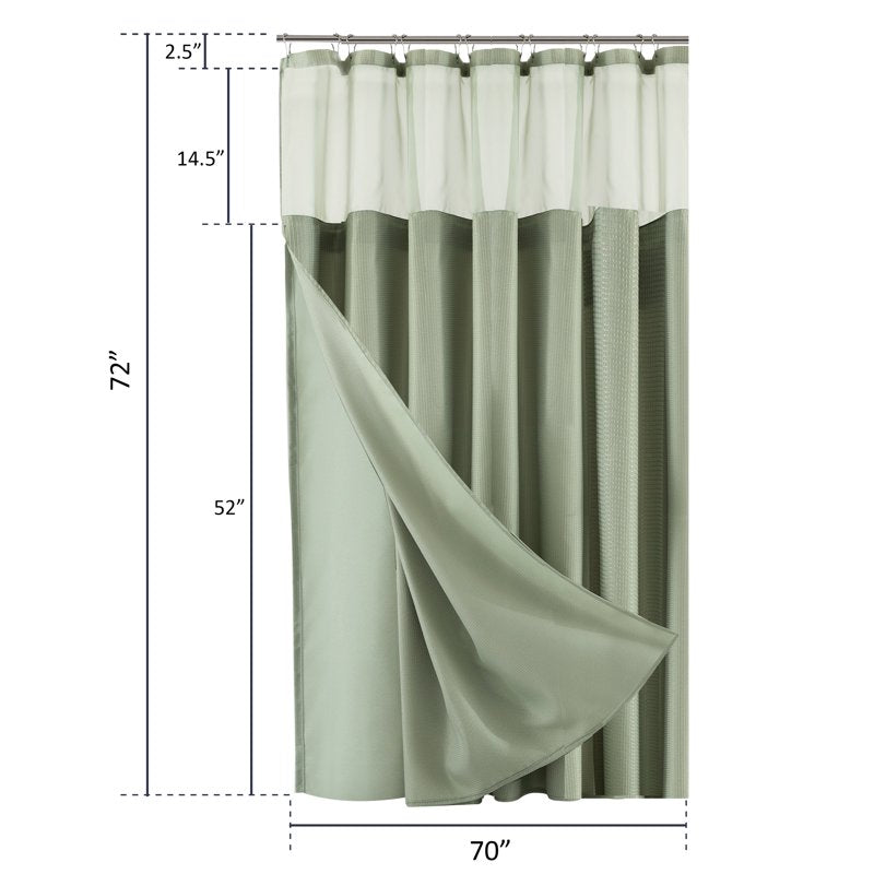 Waterproof Shower Curtain with Detachable Liner - Khaki Green, Dainty Home