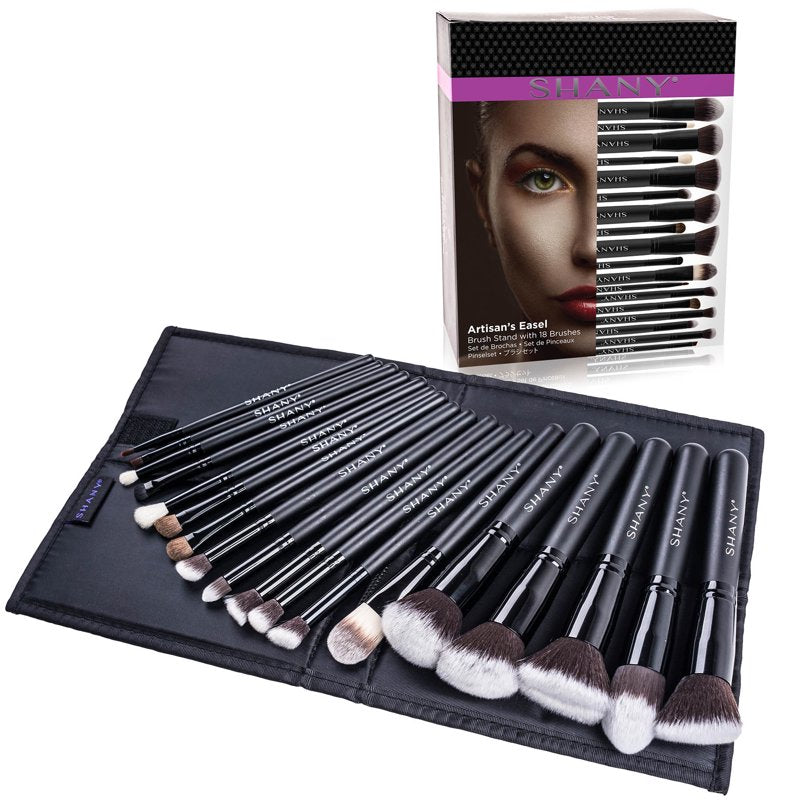 18-Piece Professional Makeup Brush Set with Convertible Stand Pouch