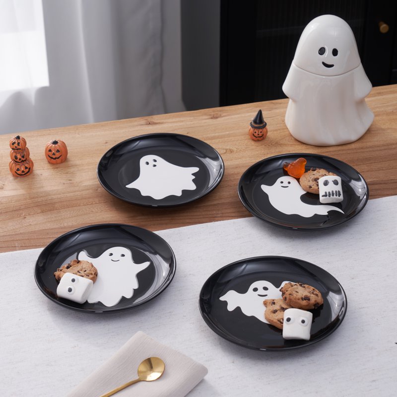 Halloween 4pk Ceramic Ghost Appetizer Plates - Spooky Design