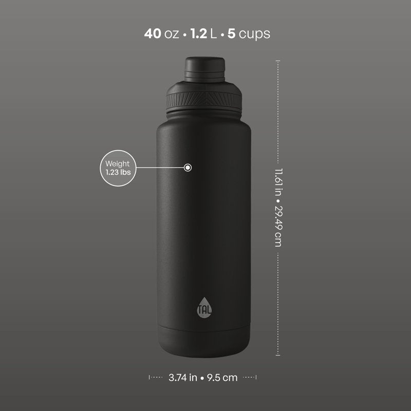 40 oz Insulated Stainless Steel Water Bottle - Black