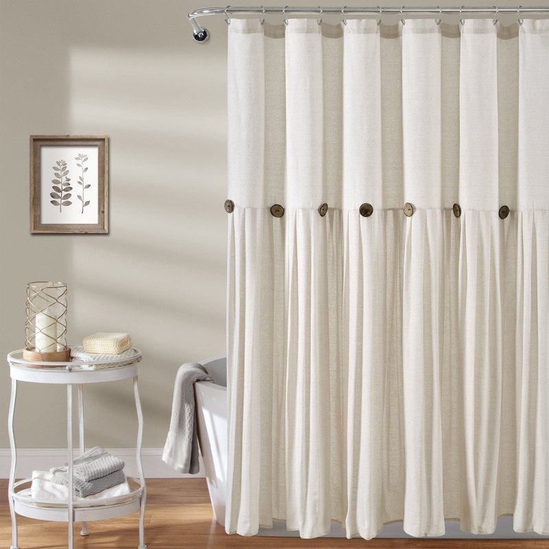 Dark Linen Farmhouse Style Linen Button Shower Curtain - 72 x 72 Inches