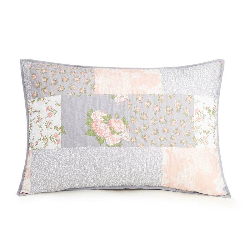 King Modern Heirloom La Flor Pink Patchwork Quilt Set - Reversible 3-Piece Bedding