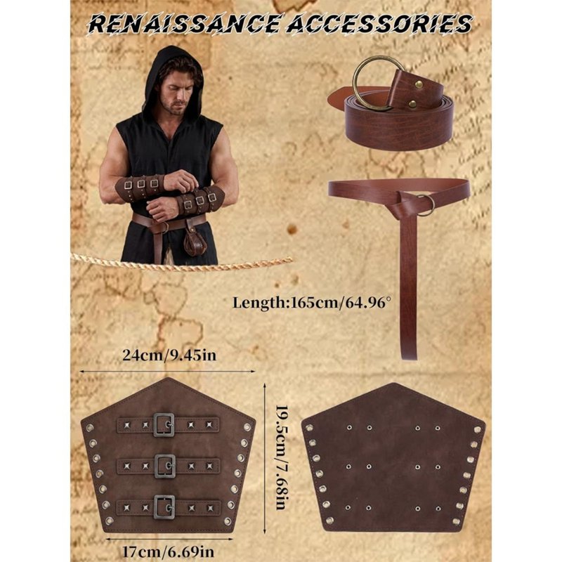 Men's Medieval Hooded Tunic Costume XL Black with Belt Pouch & Bracers - Renaissance Outfit for Halloween & Cosplay