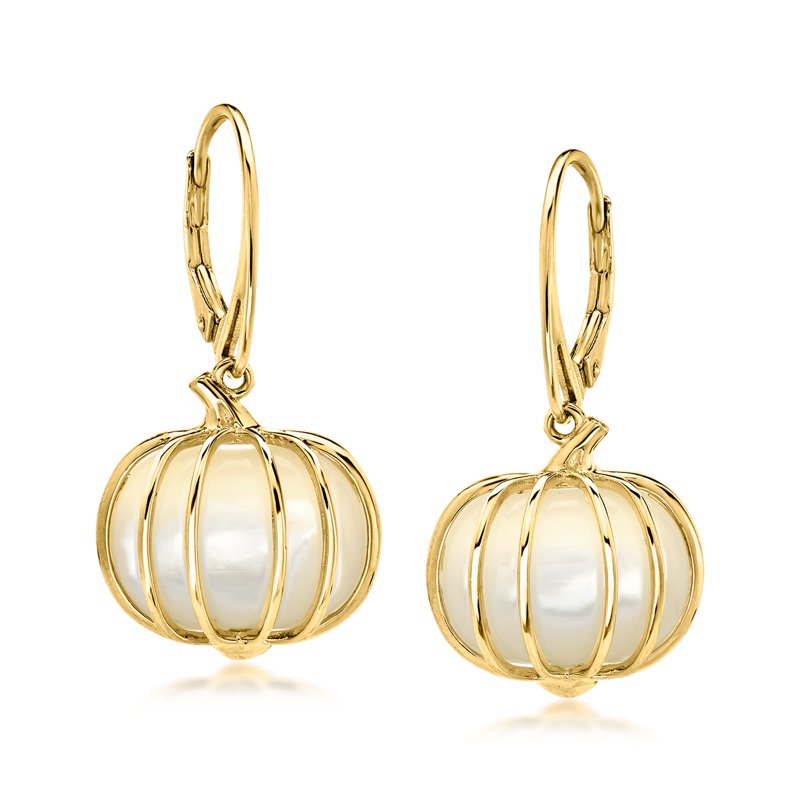 Mother of Pearl Pumpkin Drop Earrings in 18kt Gold Over Sterling Silver - Women's Jewelry