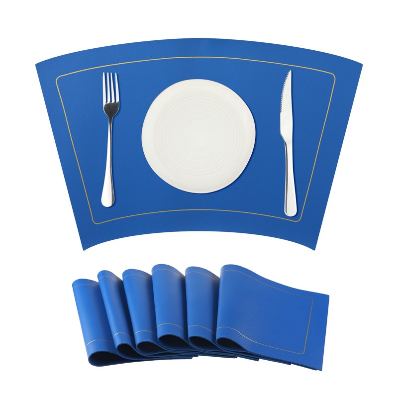 Heat Resistant Faux Leather Round Table Mats - Set of 6 Blue