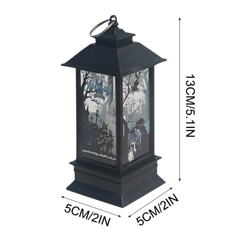 Halloween Lantern LED Hanging Lamp with Skeleton and Pumpkin - Castle Witch Variation