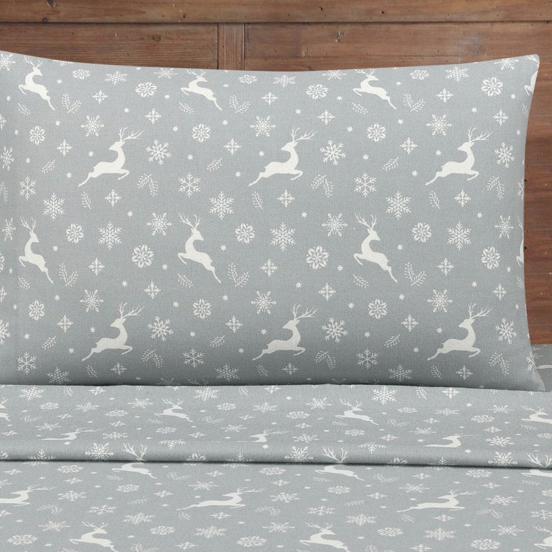 Mainstays Flannel King Sheet Set - Gray Fair Isle Warm Cozy Bedding