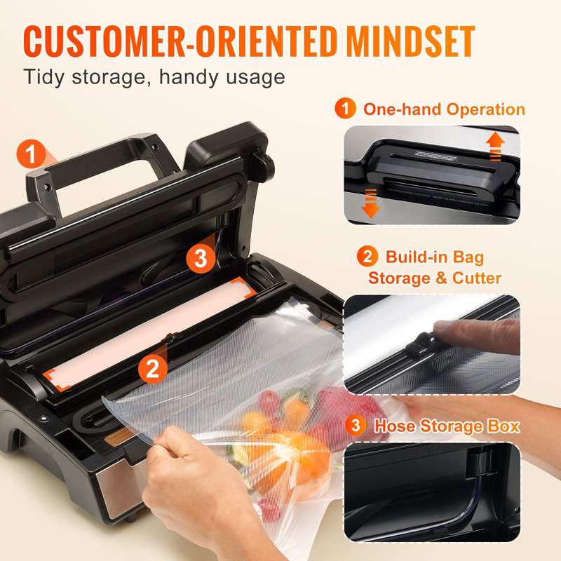 Vacuum Sealer Machine with Dual Pumps & Sealing Strips - 130W