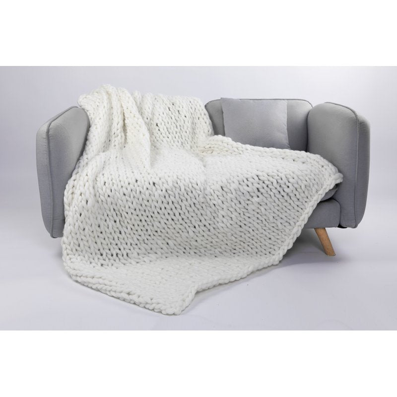 Cream Knitted Throw Blanket 50x60 Inches - Soft Hand-Knitted Home Decor
