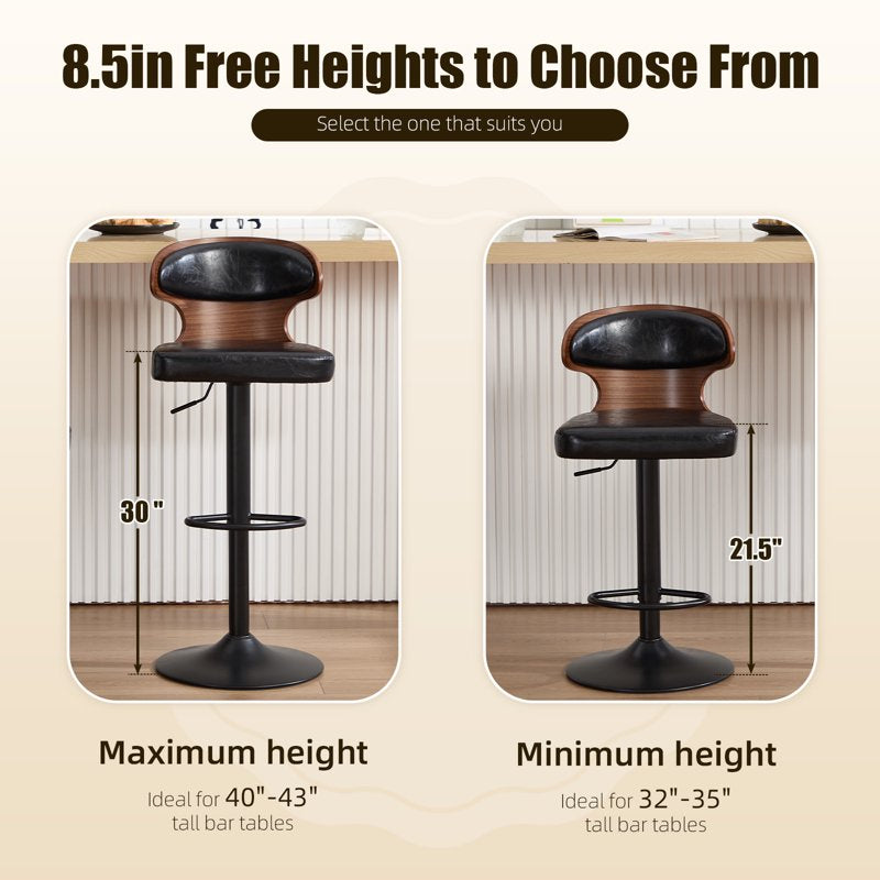 Swivel Bar Stools Set of 2 - Wooden Counter Height Chairs - Black