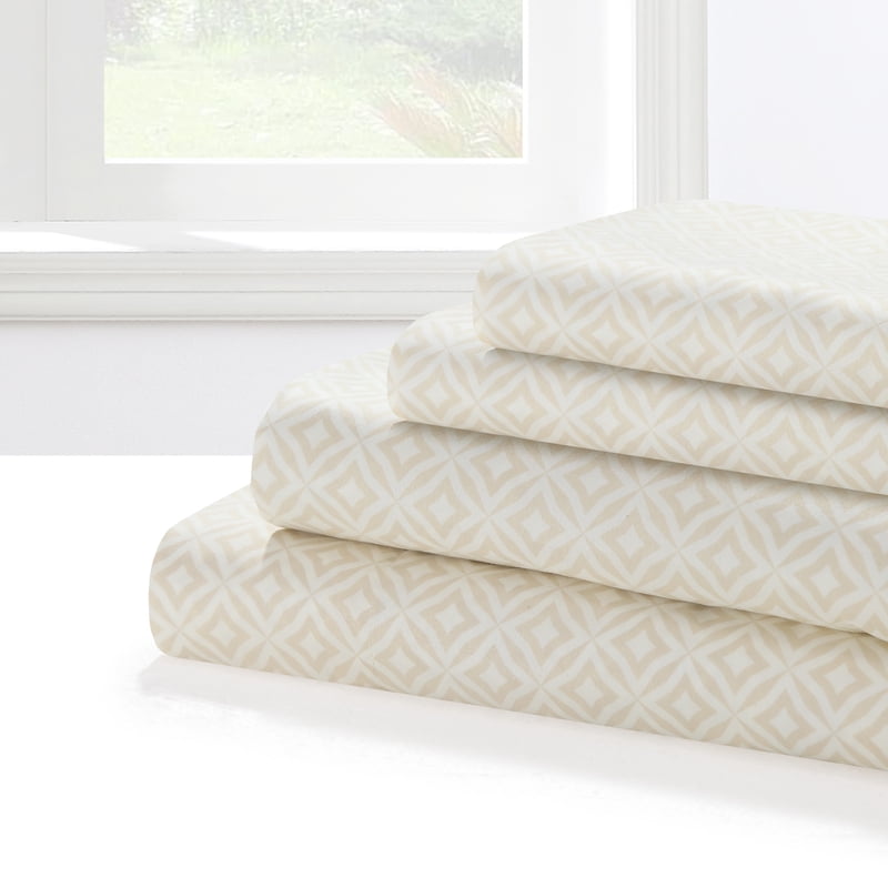Harper Microfiber Queen Sheet Set with Tan Geo Square Variation